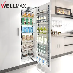 WELLMAX Cabinet Pantry Unit Kitchen Hardware Accessories Sliding Rail Tall Larder Cabinet For Kitchen Storage