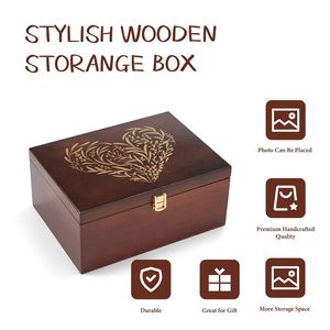 Boîte à bijoux moderne en bois de grande taille, personnalisable OEM/ODM avec logo, cadre photo à couvercle verrouillable, diviseurs ajustables, pour rangement de mariage - Vente en gros - Product Image 3