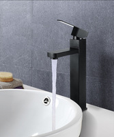 Robinet de lavabo moderne noir mat à bec plat, monotrou, à montage sur comptoir, avec valve en céramique, eau chaude et froide, pour salle de bain