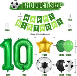 Ensemble de décorations pour fête d'<span class=keywords><strong>anniversaire</strong></span> sur le thème du football, décoration pour 10e <span class=keywords><strong>anniversaire</strong></span> pour garçons avec bannière joyeux <span class=keywords><strong>anniversaire</strong></span>, ballon numéro 10 - Product Image 2
