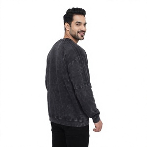 Sweat-shirt à col rond en coton lavé surdimensionné pour homme, manches raglan, couleur unie, décontracté, tricoté pour l'automne - Product Image 4