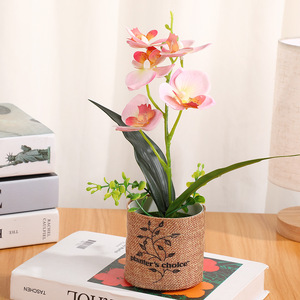 Cinq orchidées Phalaenopsis dans un sac en tissu, décoration florale artificielle, style nordique, plante d'intérieur, 20x30 cm - Product Image 2