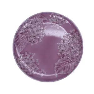 制造商批量销售11英寸三聚氰胺紫色餐具和压花花卉图案三聚氰胺餐盘