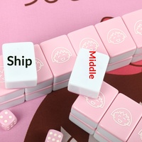 Set Ubin Mahjong Amerika Bergaya Chibi Maruko-chan Kartun Lucu Warna Pink dari Melamin dengan Bantalan Saku Ukuran 40/42/44 mm.