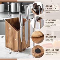 360 °   Rak Pisau Magnetik Putar Universal dari Kayu Akasia, Penyangga Peralatan Dapur, Organizer untuk Meja Dapur