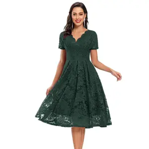 ropa de mujer Wholesale Hot Elegant Short Sleeve Lace Collar Bridesmaid Dress Mother Of the Bride Lace Dresses