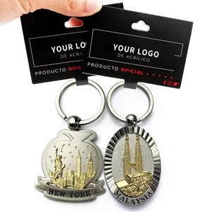 Wholesale business souvenir gift 2D 3D rotating engraved gold spinner metal keychain for tourist