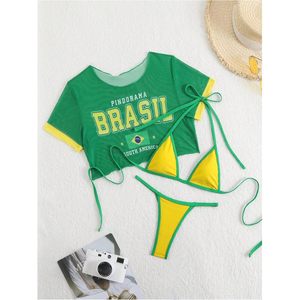 Conjunto de Bikini de 3 Piezas con Top Halter y Cubrebaños para Mujer, Marca FOXA, Estampado Brasileño, Elástico, Spandex/Poliéster - Product Image 4