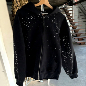 เสื้อมีฮู้ดของผู้ชายเสื้อฮู้ด100% ผ้าฝ้ายโอเวอร์ไซส์มีซิปประดับพลอยเทียมสำหรับผู้ชาย - Product Image 1