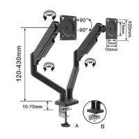Support de moniteur à double bras LCD réglable Bras de moniteur de gaz en aluminium de 32 pouces Support de bureau avec inclinaison à 90 degrés