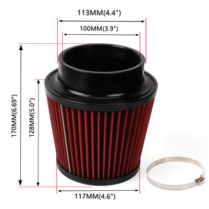 Air Filter Mushroom <b>Head</b> 100mm Inner Diameter Red Cone For Car Modification Upgrade With Clamp Included - Product Image 1
