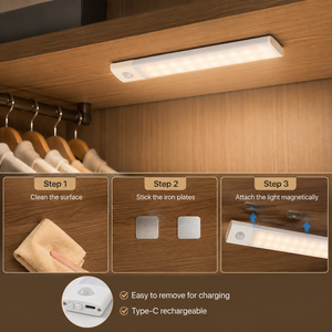 20CM Magnetic Closet Light, 3 Color Stepless Dimming Motion Activated Rechargeable LED Cabinet Lamp for Wardrobe <b>Kitchen</b> - Product Image 4