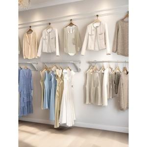 Porte-vêtements mural portable en fer pour magasin de détail, étagère latérale suspendue, tringle à vêtements, pour femmes et enfants, finition polie carrée - Product Image 3