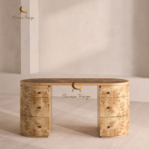 Natural Marble Tabletop Multi Drawer Storage Cabinets Solid Wood Frame Luxury Study Writing <b>Vanity</b> <b>Table</b> Oval Burl Desk - Product Image 1