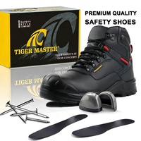 Bottes de travail industrielles pour hommes Tiger Master, chaussures de sécurité, embout en acier, anti-perforation, cuir noir, antidérapantes, résistantes à l'huile