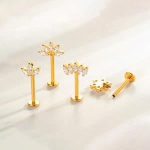 Anneau de lèvre et clou d'oreille <span class=keywords><strong>en</strong></span> Titane F136, motif Fleur, renversé, renard à neuf queues, papillon, à filetage interne - Product Image 2