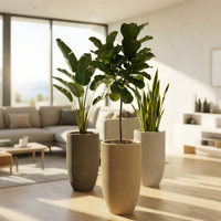 Pot Beton Ramah Lingkungan Bergaris Vertikal Tinggi, Gaya Mewah Modern, Warna Kustom, LogoPot, untuk Tanaman Ular, Calathea Orbifolia