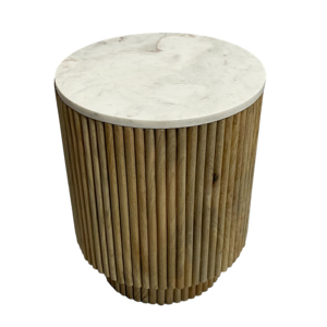 Tavolino Laterale con Base in Legno Scanalato e Piano in Marmo, Elemento Decorativo Moderno per Ufficio, Studio, Piccoli Spazi, Arredamento Casa - Product Image 1
