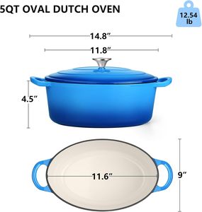 Olla Holandesa Ovalada TeamFar de Hierro Fundido Esmaltado y Cerámica con Tapa de Acero Inoxidable de 5qt para Hornear/Poner a Estufar/Asar/Freír, Multiusos - Product Image 2