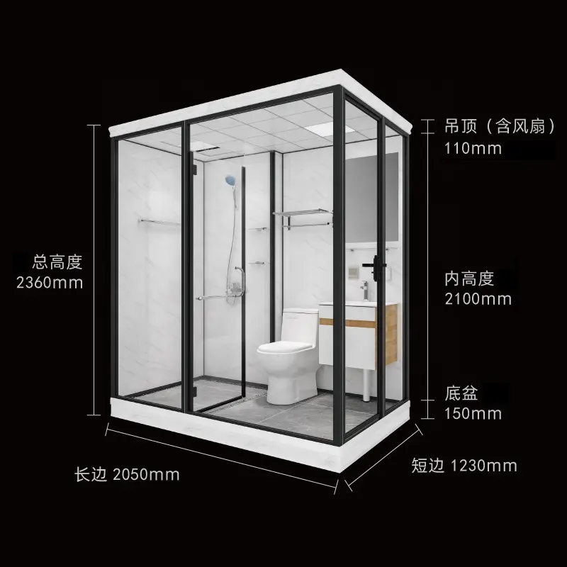 Chinese Building Prefab Luxury Hotel Toilet Complete Configuration Glass Window How Do Bathroom Pods Het Wayer For Sale