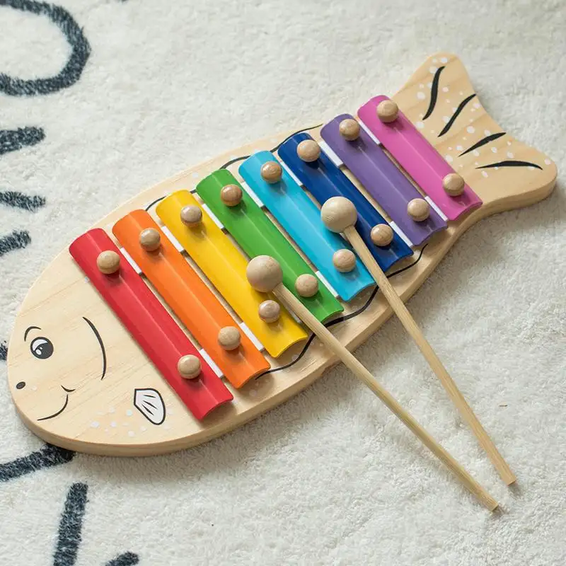 HOYE CRAFT Children Cute Fish Rainbow Colorful Xylophone Toy Hand Knock Musical Instruments For Kids