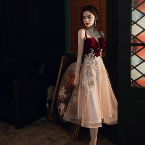 Cocktail Dress A-Line Empire Waist Sweetheart Neck Burgundy Tulle Contrast Color Short Length For Banquet Events - Product Image 2