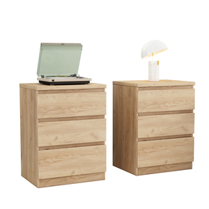 Natural Nightstand 3 <b>Drawers</b> Set Of 2 Handle Free Design Thickened Top Plate <b>Small</b> Storage <b>Drawer</b> Bedroom Furniture - Product Image 5