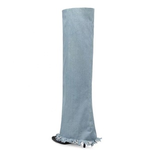 Custom Styles Women Denim Overlay Over Knee High Pants Boots Ladies High Heels Shoes Folded Pointed Toe Jeans Long <b>Booties</b> - Product Image 3