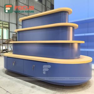 Wooden Retail Store Display Rack Blue Multi Level <b>Shelving</b> Island Display Unit Lighted Wall Cabinet - Product Image 4