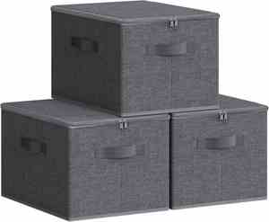 Foldable Clothing Organizer Non-Woven Fabric <b>Storage</b> Baskets Lids Handles 20-35L Capacity Slate Grey - Product Image 1