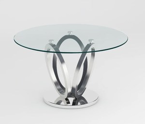 Tavolo da Pranzo Rotondo in Vetro Temperato con Base a 3 Anelli in Acciaio Inossidabile, Nuovo Design di Lusso per Arredamento Casa - Product Image 4