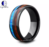 Bijoux pour hommes Bague en céramique noire polie pour hommes Bague en bois véritable Bague en céramique incrustée d'opale concassée pour alliance