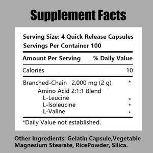 Complément alimentaire BCAA en capsules pour l'énergie, l'endurance et l'amélioration des performances – Capsules de suppléments d'acides aminés à chaîne ramifiée - Product Image 2