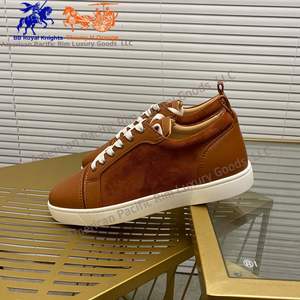 Christians Designer Genuine Leather Red Bottom Walking Shoes Casual Sports Sneakers with Retro Print Light Weight Louboutins - Product Image 1