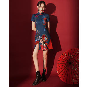 Vestido Cheongsam de moda china estilo corto Popular mejorado <span class=keywords><strong>azul</strong></span> chica joven dama de honor noche <span class=keywords><strong>Qipao</strong></span> - Product Image 4