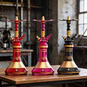 Decorative <b>Hookah</b> Glass <b>Pipe</b> Set Red Pink Black Blue Gold Finish Dual Hose Lounge Use - Product Image 4