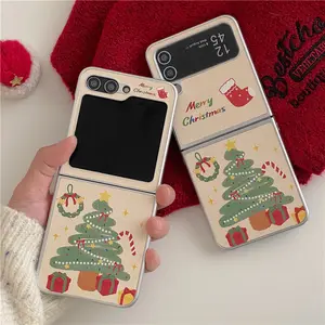 Diseño de árboles de regalo de estilo navideño Smartphone Cell Mobile PU Funda de teléfono plegable de cuero para Samsung Galaxy zfip5 4 3 5G