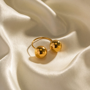 Anello aperto con doppia sfera grande in acciaio inossidabile a prova di allergia in oro 18 carati accessori per anelli personalizzati di moda - Product Image 1