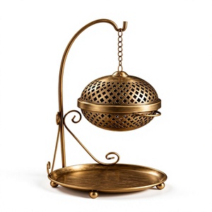 เตาเผากำยานทองเหลืองโบราณแบบแขวน พร้อมขาตั้งและเครื่องกระจายกลิ่นหอม - Product Image 1