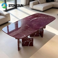 Table à manger en marbre Rosso Levanto naturel sur mesure STONESUN, mobilier de salle à manger moderne de luxe italien