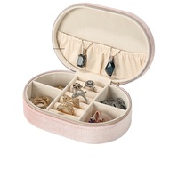Boîte à bijoux de voyage en velours ovale avec fermeture éclair, logo personnalisé, portable, multi-compartiments, organiseur de rangement pour bijoux