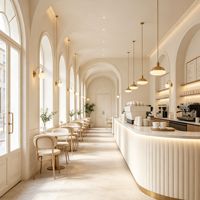 Meubles d'intérieur de café en bois sur mesure, comptoir de bar à texture cannelée avec éclairage LED, vitrine en verre personnalisée, décoration de magasin