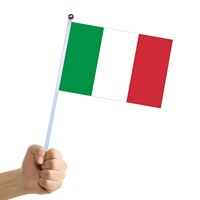 Drapeau à main promotionnel personnalisé en polyester 21x14cm avec mât en plastique, petit drapeau italien à main, vente chaude