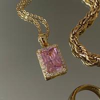Bijoux en plaqué or 18K, en laiton, émeraude, rubis, bleu, noir, CZ, pendentifs en cristal avec chaîne de collier