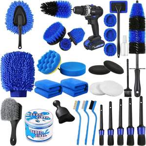 YIXIN Vente chaude Ensemble de 26 brosses de détaillage automobile en PVC bleu/rouge, kit d'outils de <span class=keywords><strong>nettoyage</strong></span> pour perceuse, pour l'intérieur, l'extérieur <span class=keywords><strong>et</strong></span> les roues - Product Image 5