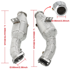 Downpipe <span class=keywords><strong>Moteur</strong></span> Haute Performance avec Isolation pour Mercedes C43 W205 E43 W213 GLC43 GLE43 AMG 3.0T M276 2016+ – Tuyau d'Échappement à Haut Débit 2.36 pouces, Paroi 1.5MM - Product Image 2