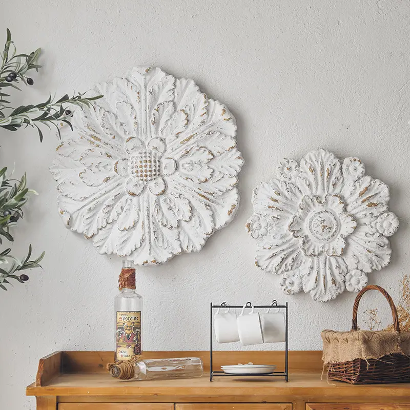 Home Decoration Wall Hanging Decor Art Vintage White MgO Flower Wall Hangings