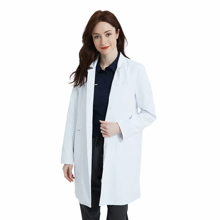 Wholesale White Lab Coat Hospital Nursing Uniforms Medical Custom Label Slim Long Unisex Lab Coats