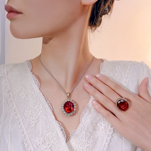 High Quality Eco-friendly Copper Zircon Jewelry Set for Women 18*20mm Red Cubic Zirconia Premium Pendant <b>Earrings</b> Set - Product Image 6