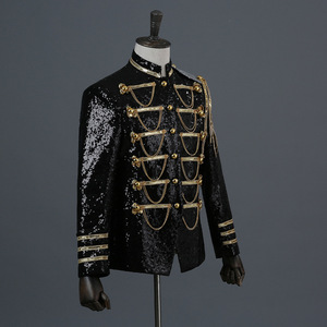Veste de scène à sequins pour <span class=keywords><strong>homme</strong></span> avec chaîne à pampilles, <span class=keywords><strong>tenue</strong></span> de performance pour DJ, animateur, chanteur, soirée en boîte de nuit - Product Image 3